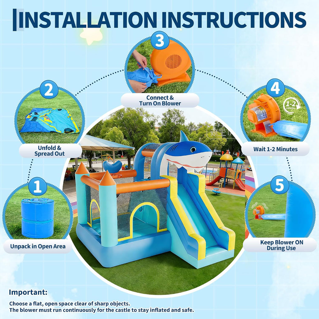 Garvee Inflatable Bounce House, Kids Bounce House, Jump Bouncer with Air Blower and Slide, Jumping Family Backyard Bouncy Castle for Indoor & Outdoor