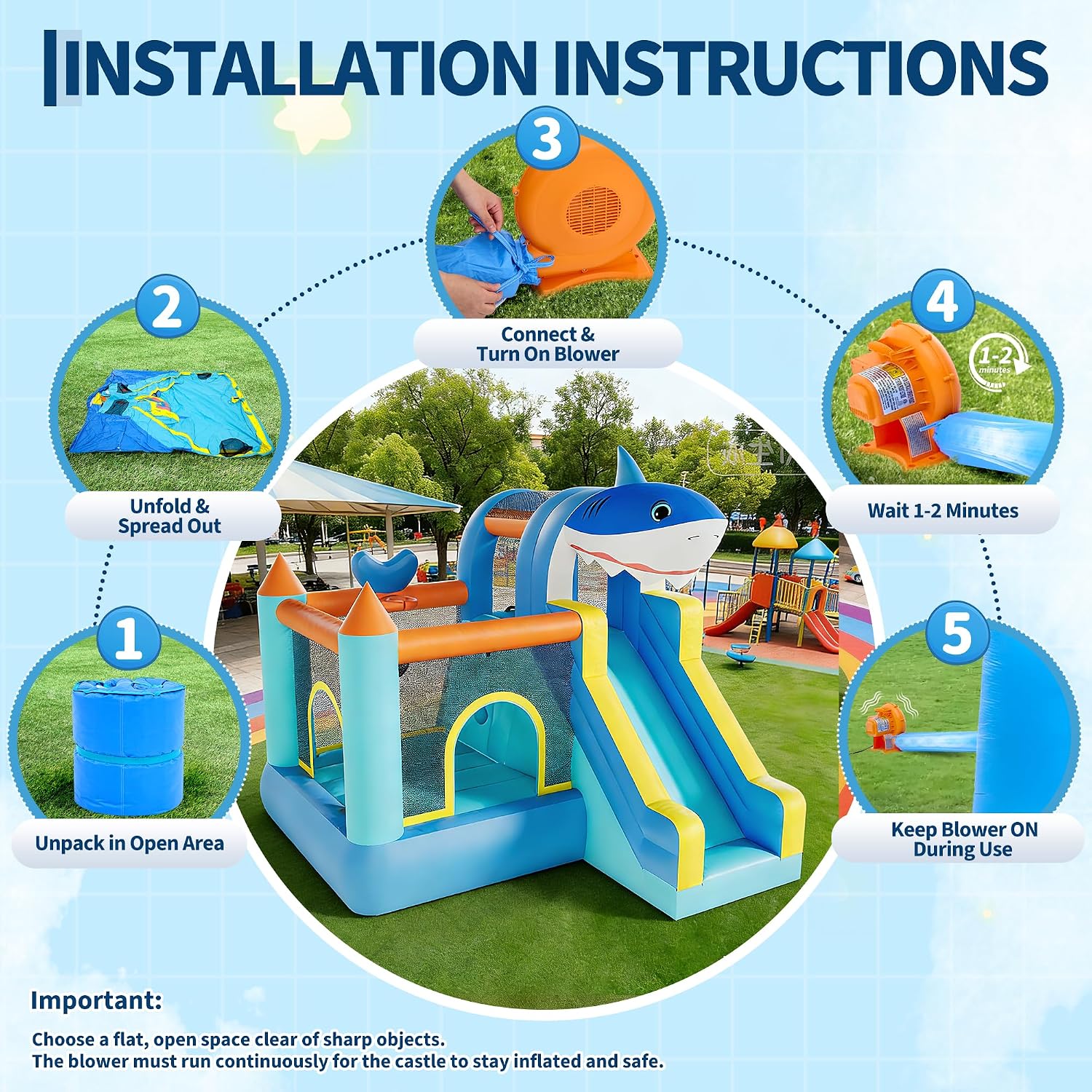 Garvee Inflatable Bounce House, Kids Bounce House, Jump Bouncer with Air Blower and Slide, Jumping Family Backyard Bouncy Castle for Indoor & Outdoor
