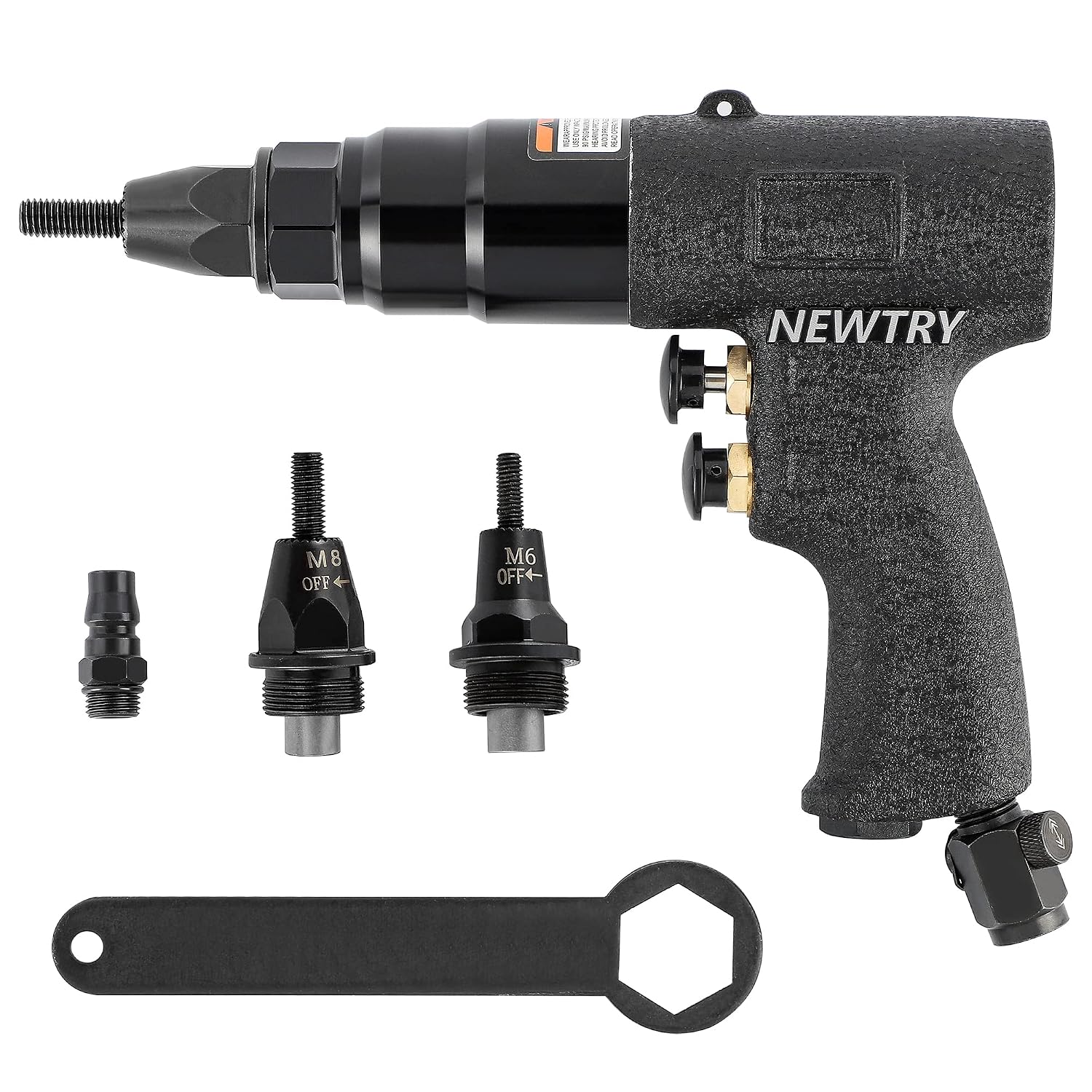 NEWTRY 1300rpm Air Rivet Nut Gun Pneumatic Riveter Riveting Tool Kit with Self-locking Head for 13/64, 5/32 1/4 Nut (6065 gun with M4,M5,M6 head)