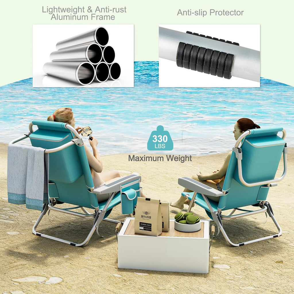 Tangkula Set of 2 Backpack Beach Chair, 5-Position Lightweight Folding Lay Flat Beach Chairs with Storage Bag, 2 Cup Holders, Towel Bar, Backpack Straps