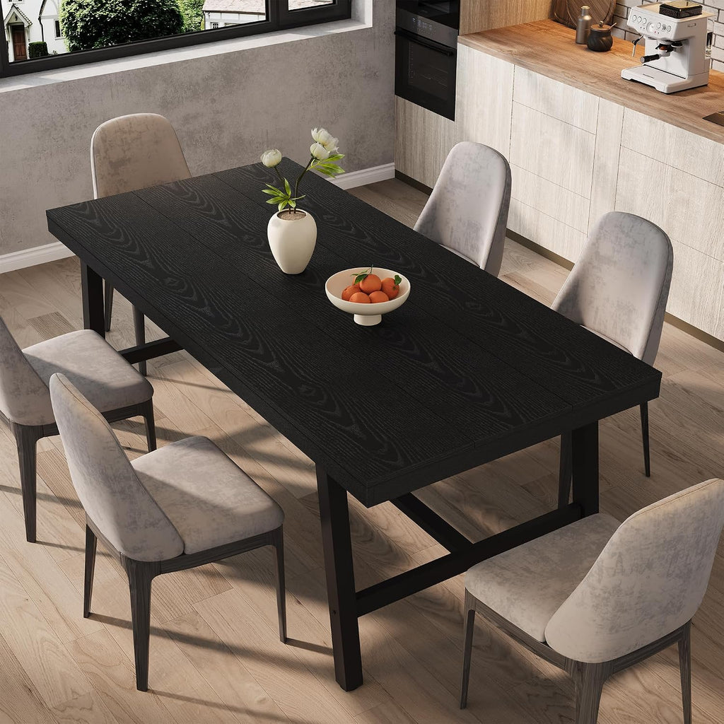 GarveeHome Industrial Dining Table for 6-8 People, 70.87' Long Large Kitchen Table with Sturdy Metal Frame, Rectangular Counter for Dinner, Kitchen, Dining Room (Black, 71' Non-extendable)