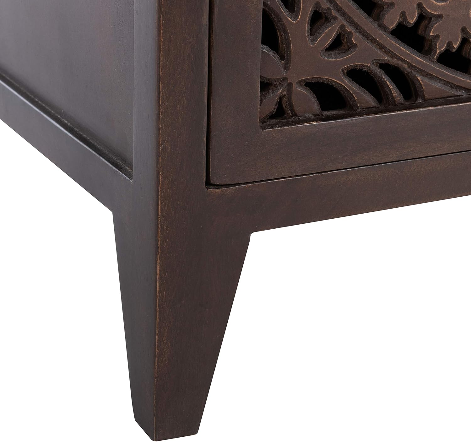 SAFAVIEH Furniture - Thea 1-Door Carved Nightstand - Brown - Mango Wood - Artisan Global Design - Ideal for Bedroom, 20'W x 14'D x 26'H - Fully Assembled (NST5300A)