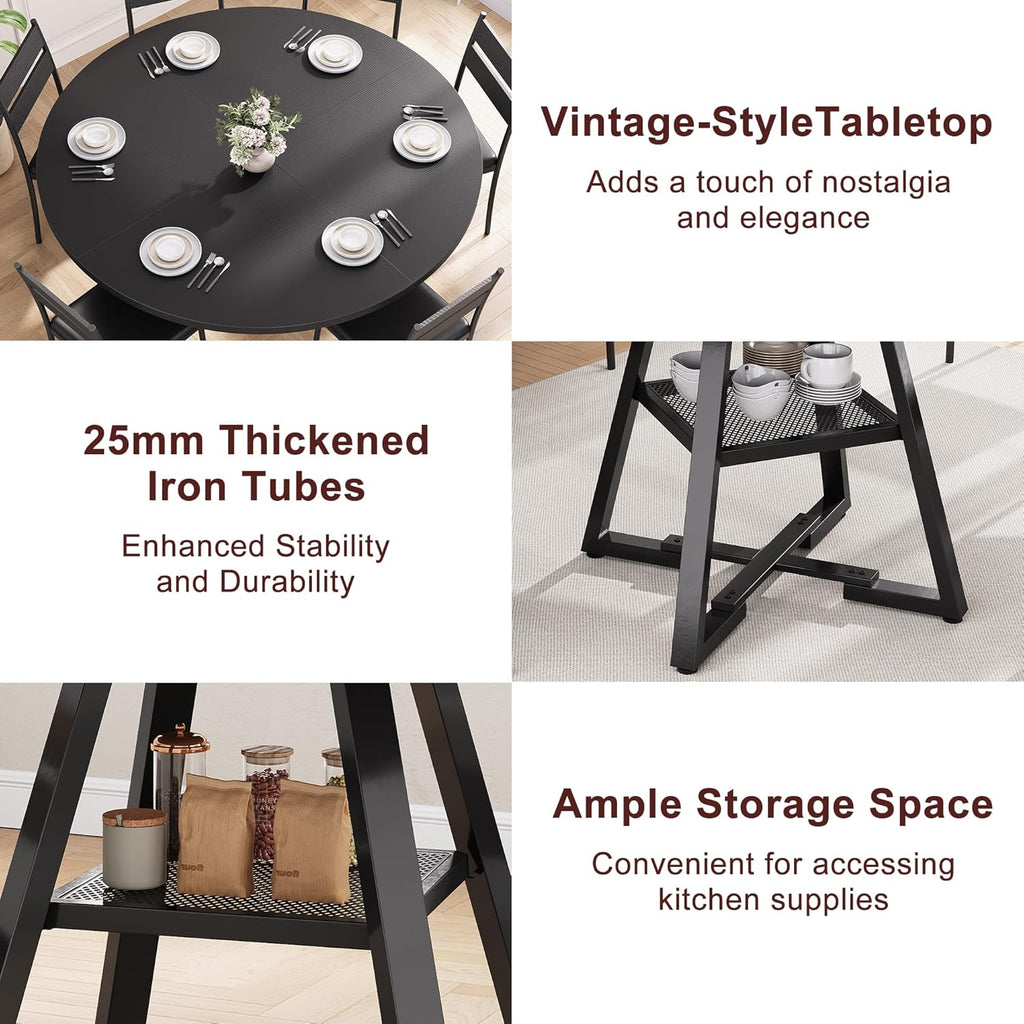 Jocoevol 51'' Round Dining Table,Kitchen Dining Room Circle Dinner Pedestal Table,Space Saving Wood Kitchen & Dining Room Furniture (Black, 51In)