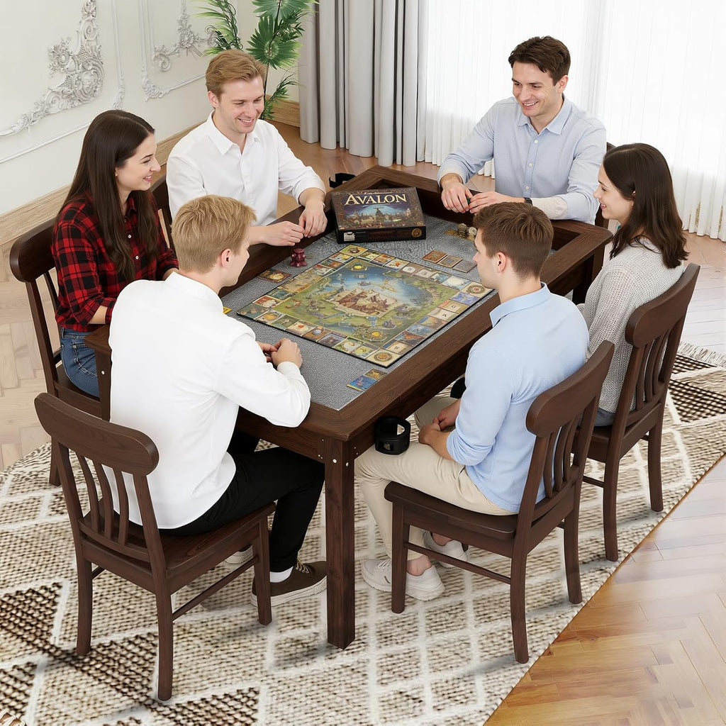 63'x40' Board Game Table with Rotating Cup Holders for 4 Players, Gaming Dining Table with Removable Table Top & Non-Slip Play Mat, Multifunctional Table with for DND/Poker/Mahjong/Card Games