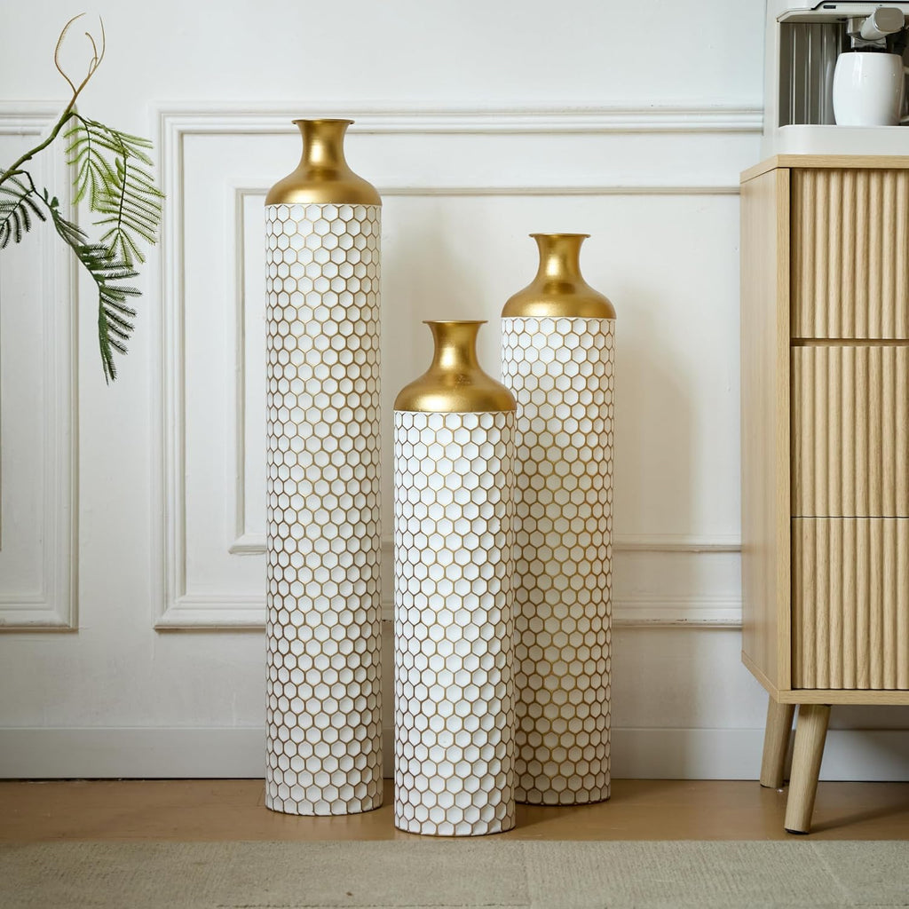 Floor Metal Decorated Vases Set of 3 for Gorgeous Home Decoration Large Glazed Metal Vases