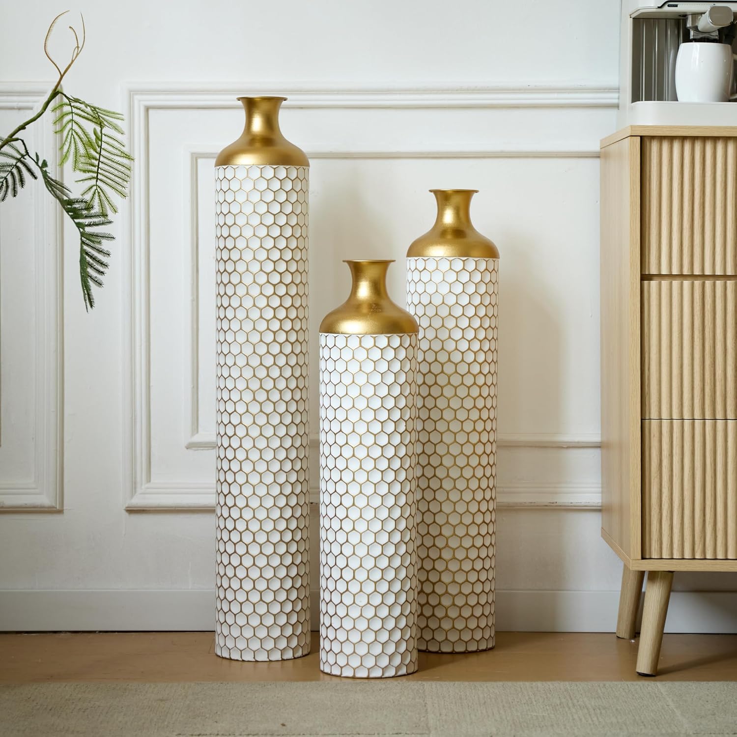Floor Metal Decorated Vases Set of 3 for Gorgeous Home Decoration Large Glazed Metal Vases