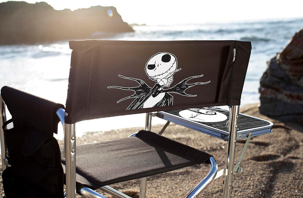 Picnic TIME Disney Nightmare Before Christmas Jack Sports Chair with Side Table, Folding Beach and Camp Chair, Portable Outdoor Chair with Carry Strap and Storage Pockets, (Black)