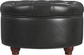 Homepop Home Decor | Button Tufted Faux Leather Round Storage Ottoman | Ottoman with Storage for Living Room & Bedroom (Black Faux Leather)