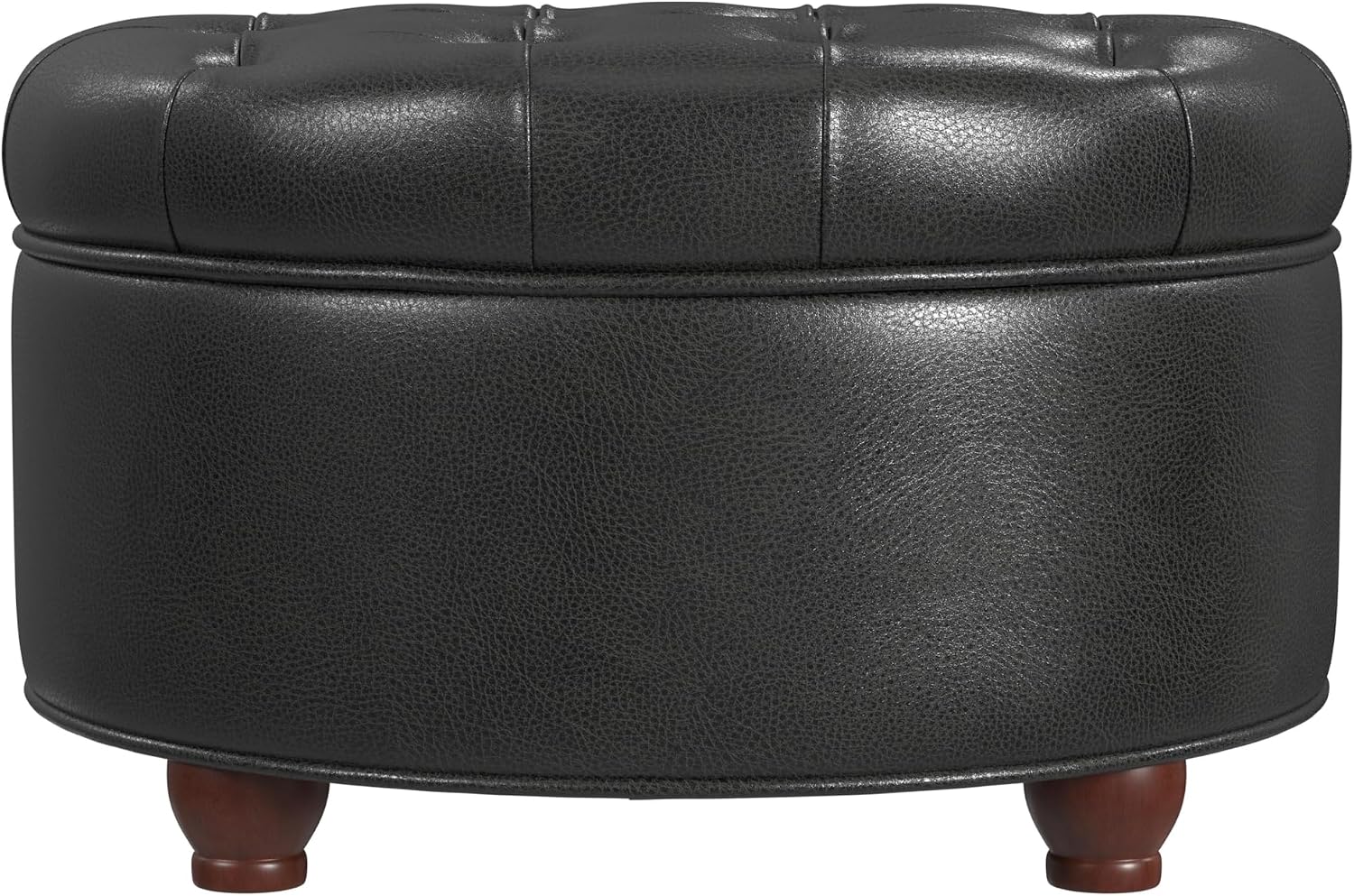 Homepop Home Decor | Button Tufted Faux Leather Round Storage Ottoman | Ottoman with Storage for Living Room & Bedroom (Black Faux Leather)