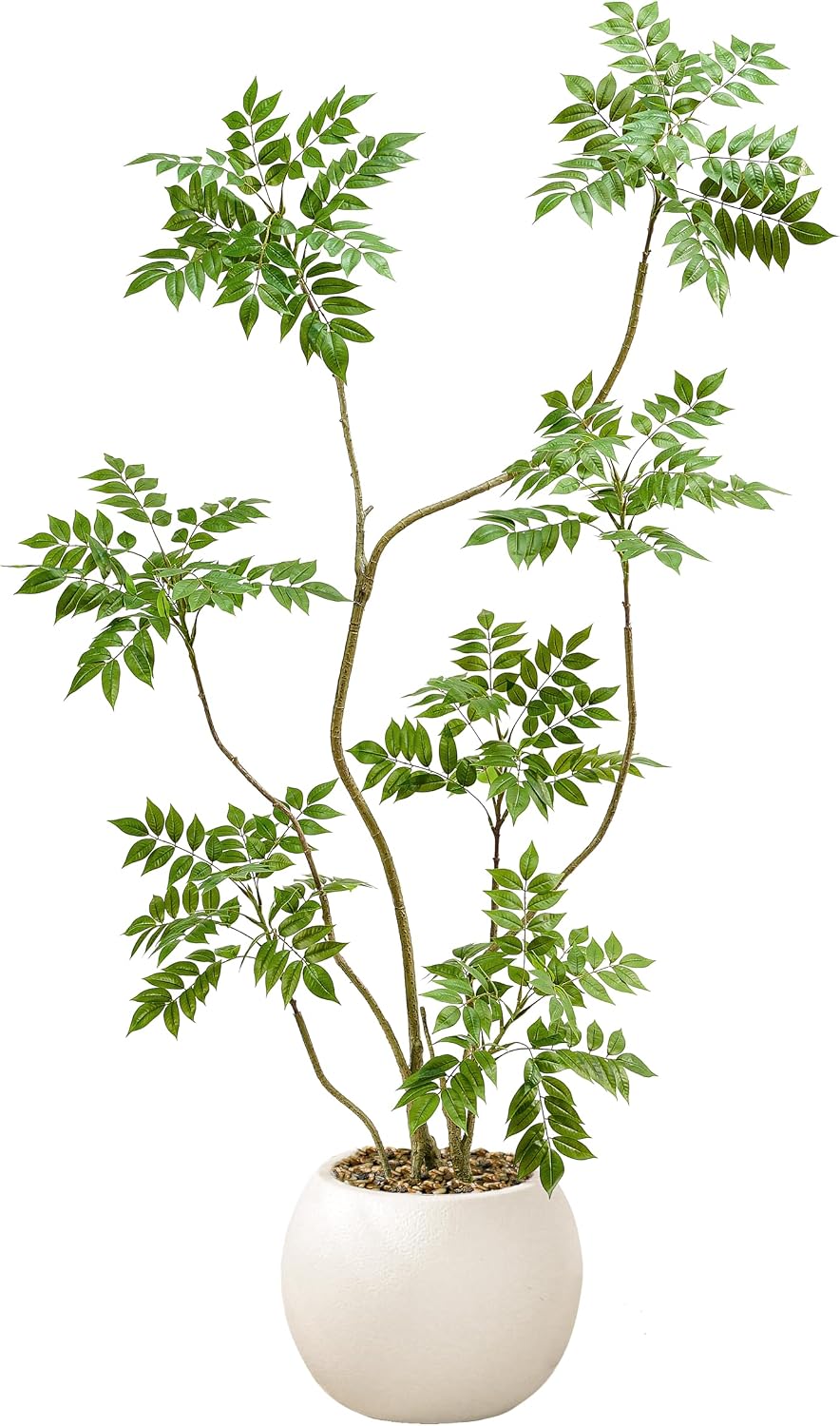 Artificial Mahonia Tree 6FT, Realistic Faux Indoor Tree with White Planter and Decorative Stones, Real-Touch Leaves, Bendable Branches, Tall Fake Floor Plant for Living Room Office Entryway Decor
