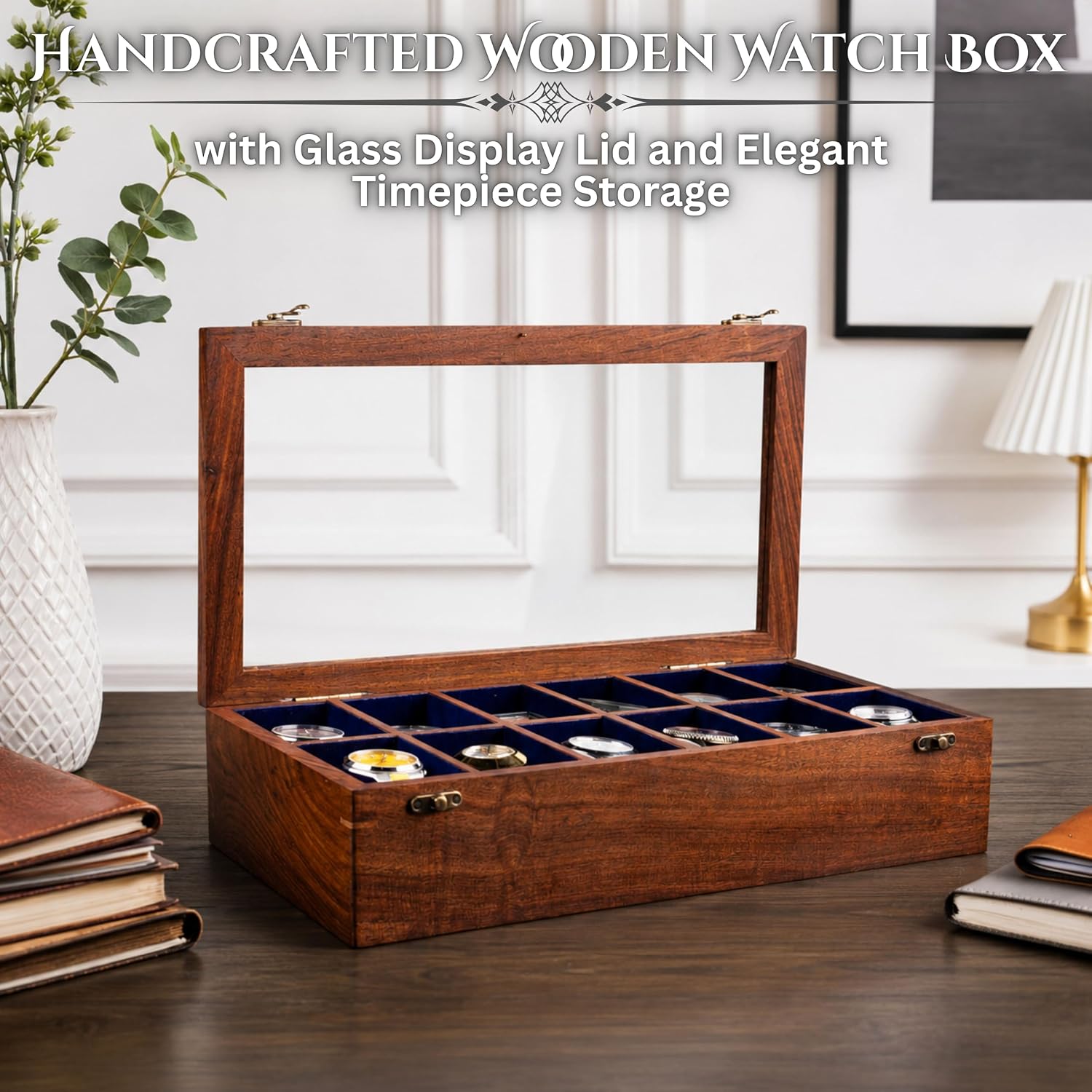 Royal Craft Expertise Wooden watch boxes, Watch box case organizer for men- Indian Long Lasting Wooden Watch Case - Luxury watch box for 12 watches For large mens wrist watches