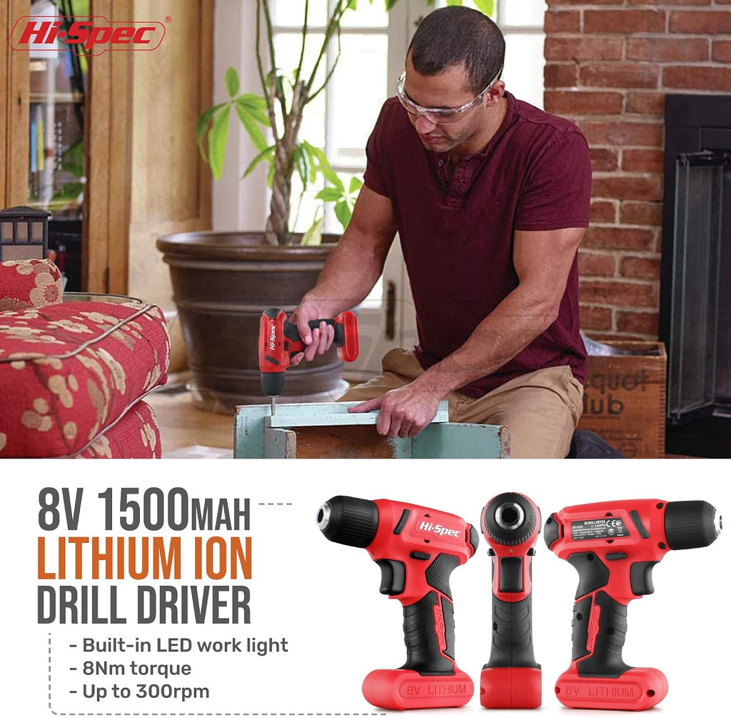 Hi-Spec 58pc Pink 8V USB Electric Power Cordless Drill Driver & Tool Kit Set and 58pc Red 8V USB Electric Power Cordless Drill Driver & Tool Kit Set