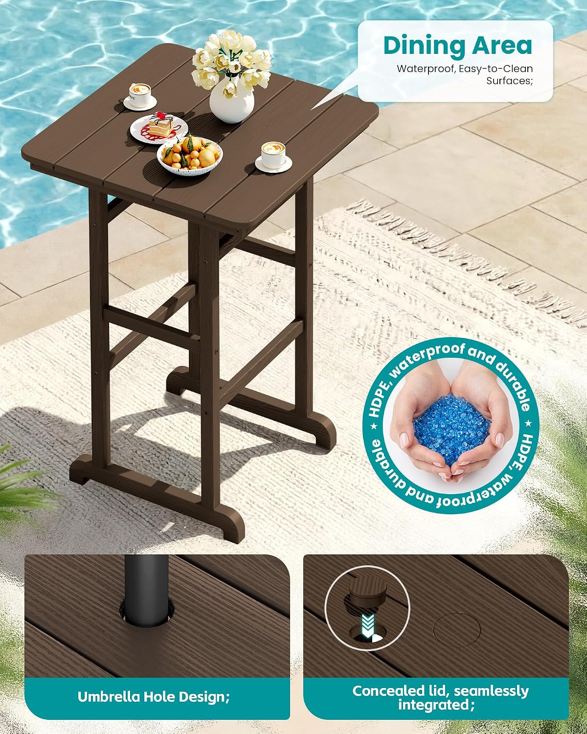 SERWALL HDPE Outdoor Patio Bar Set, Tall Adirondack Bar Chair and Table Set (Coffee, 3 pcs)
