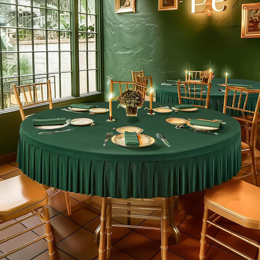 6 Pack 72 inch Green Spandex Round Tablecloths, Stretchy Fitted 6FT Round Table Cloths Wrinkle Free Table Covers with Skirt for Christmas Wedding Banquet Birthday Party