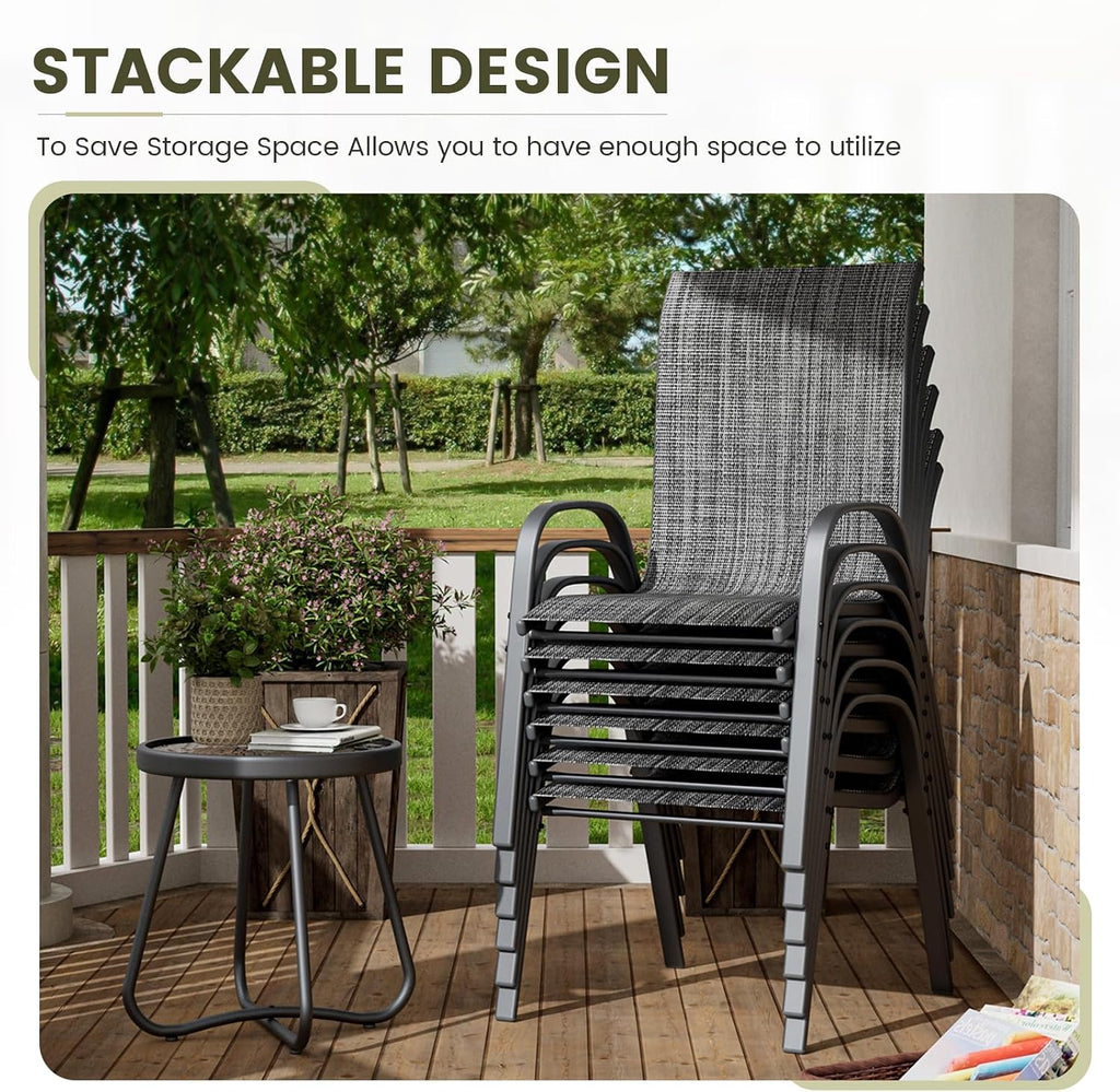 UDPATIO Patio Chairs Set of 6, Stackable Outdoor Dining Chairs with High Back, Breathable Textilene Fabric Outdoor Chair All Weather, 350LBS Capacity for Garden/Backyard (Dark Grey)