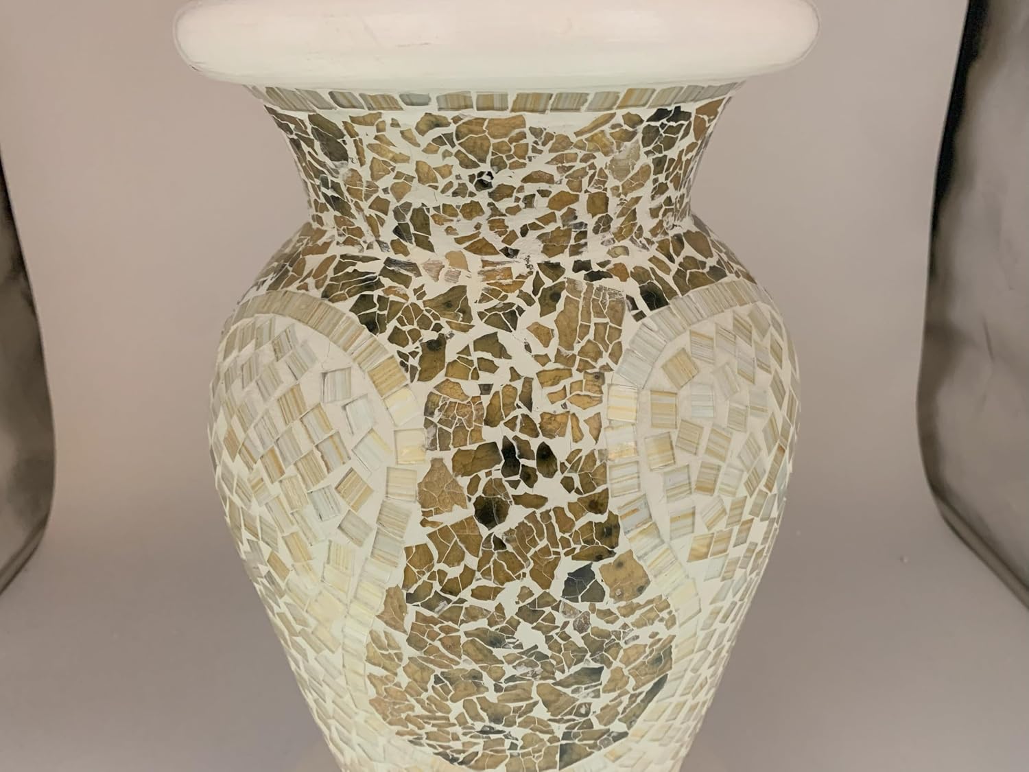 Floor Vase, 18 Inch Mosaic Vase – Tall Cylinder Made of Terracotta with Light Caramel and White Glass Mosaic Pieces – Handcrafted Decorative Home Décor Accent Piece for Bedroom, Living Room