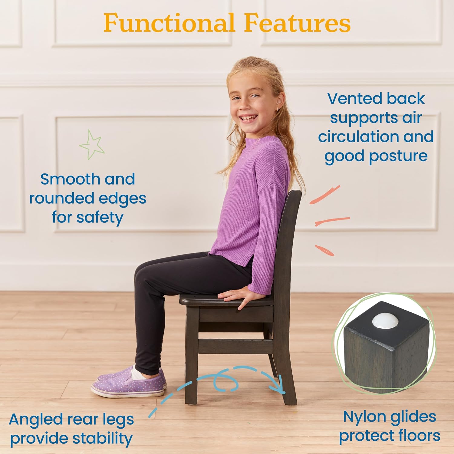 ECR4Kids 24in x 36in Rectangular Hardwood Table and Chair Set, 12in Seat Height, Kids Furniture, Grey Wash, 3-Piece