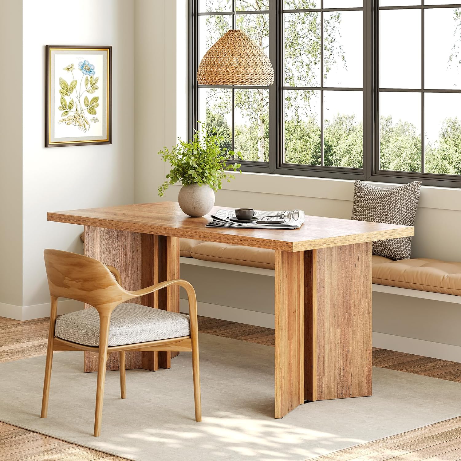 LITTLE TREE Wooden Dining Table Set for 6, 63-Inch Rectangle Kitchen Table, Modern Dinner Table for Home Dining Room, Kitchen Room, Brown