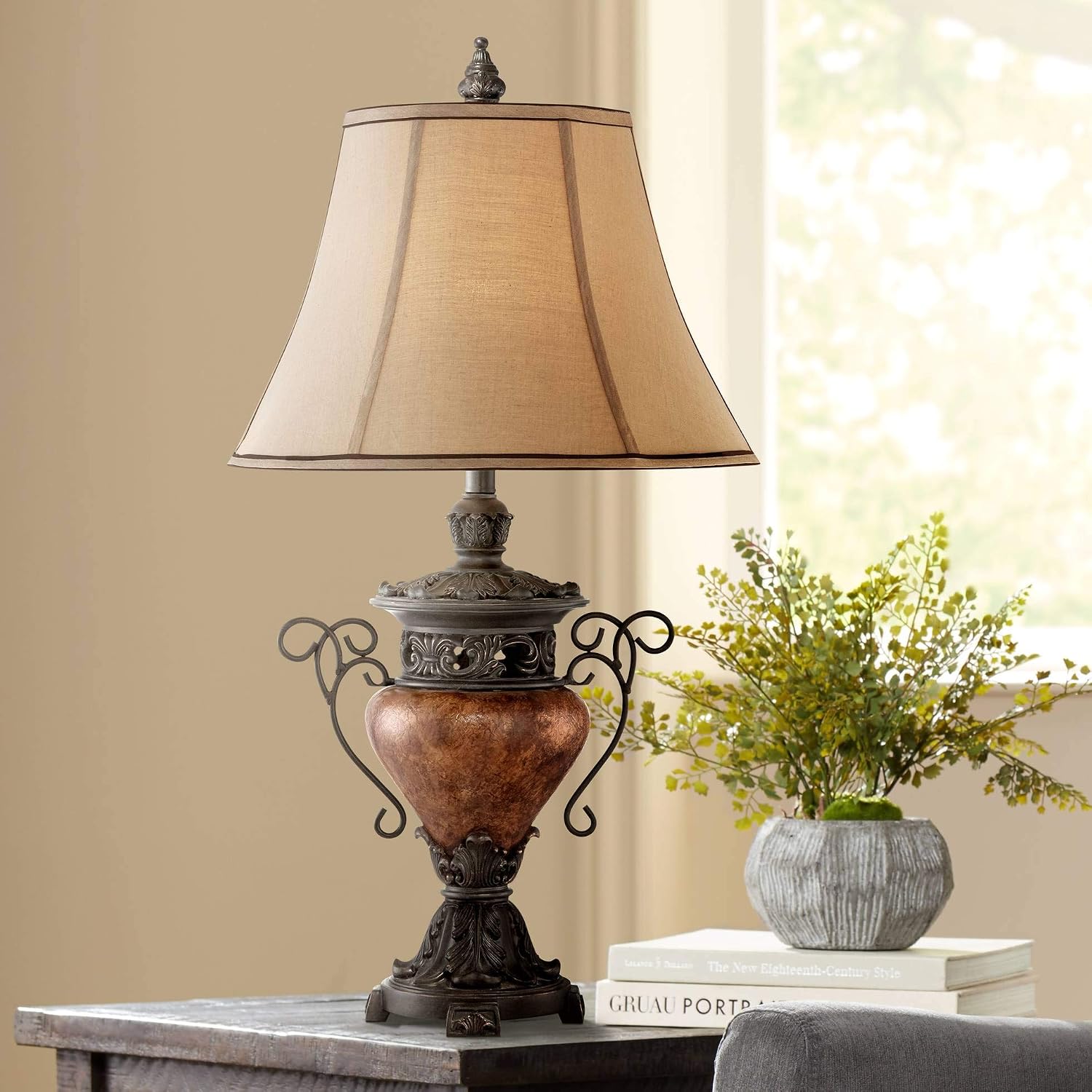 Regency Hill Bronze Crackle 31 1/2' Tall Large Urn Traditional End Table Lamps Set of 2 Brown Living Room Bedroom Bedside Nightstand House Office Home Reading Kitchen Entryway Console