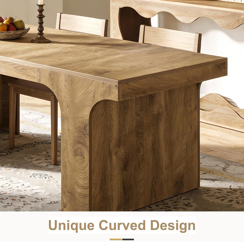 Tribesigns Large Dining Table for 6-8 People, 70.9' Long Wooden Kitchen Dinner Table Farmhouse Modern Style with Arch Design Legs, Rectangle Wooden Dinner Table for Dining Room, Natural