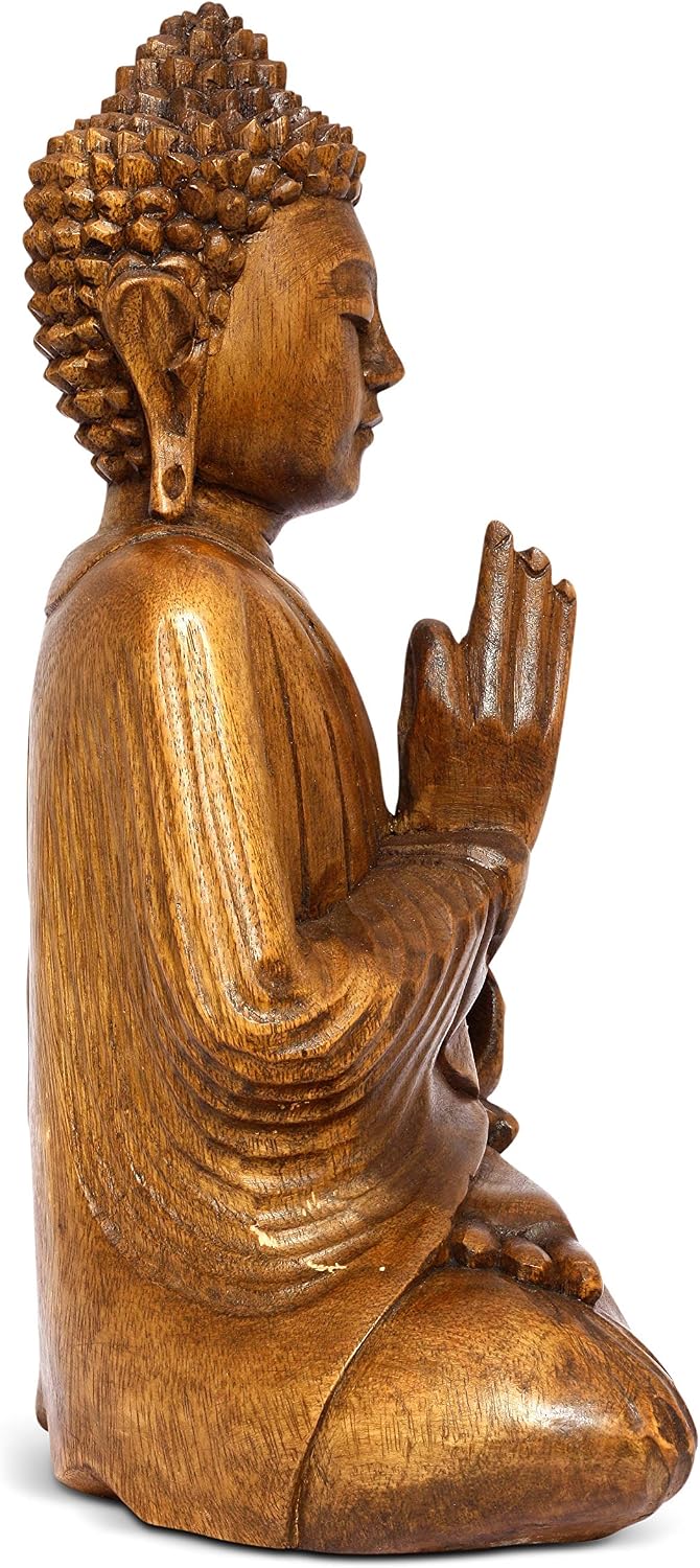 G6 Collection 16' Large Wooden Serene Sitting Buddha Statue Handmade Meditating Sculpture Figurine Decorative Home Decor Accent Handcrafted Art Traditional Modern Oriental Decor (16' Tall)
