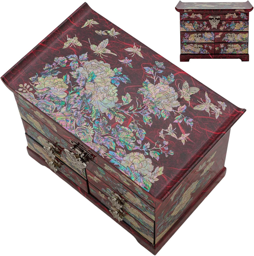 February Mountain Mother of Pearl Wooden Jewelry Organizer Box – Jewelry Storage Box for Women, Features Spacious Drawers, Ideal for Rings, Bracelets, Watches, Chains, Accessories