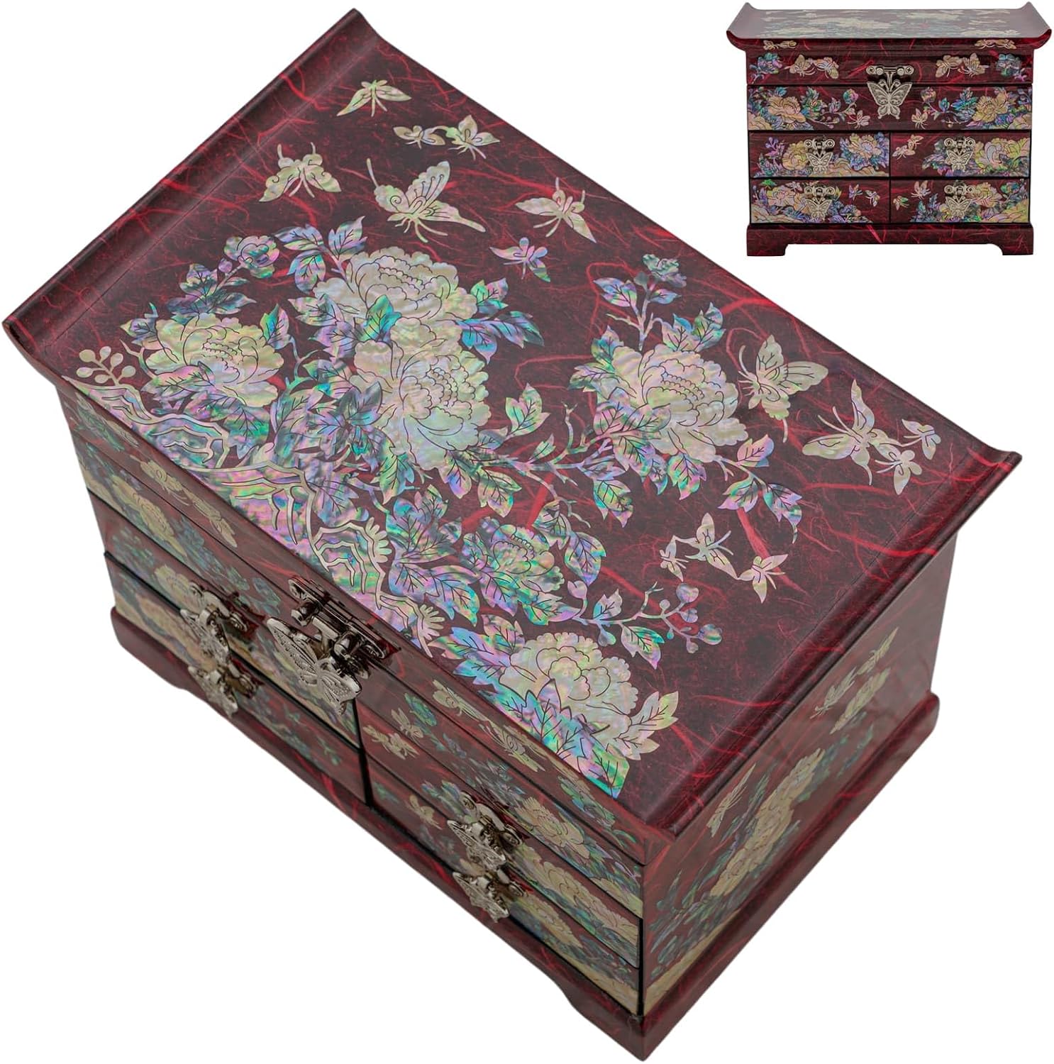 February Mountain Mother of Pearl Wooden Jewelry Organizer Box – Jewelry Storage Box for Women, Features Spacious Drawers, Ideal for Rings, Bracelets, Watches, Chains, Accessories