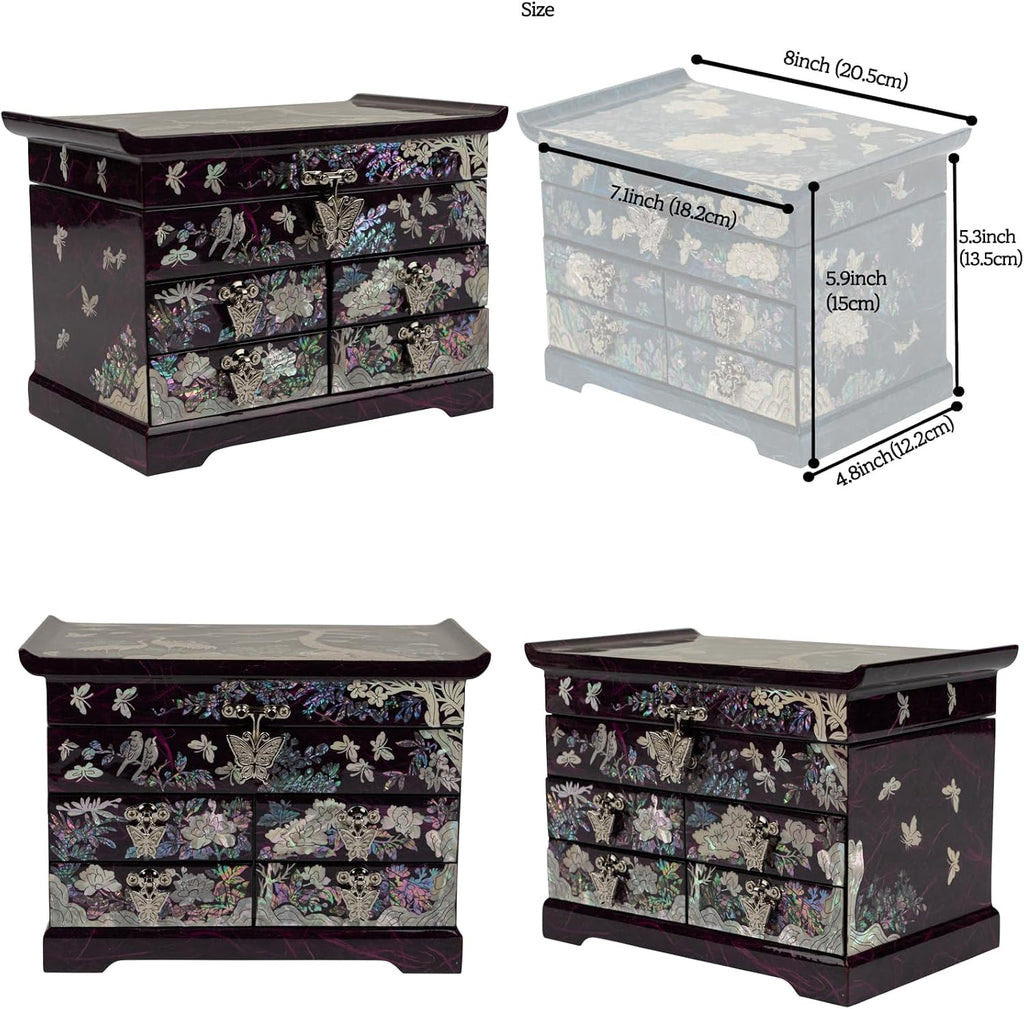 February Mountain Mother of Pearl Jewelry Box – Elegant Korean Jewelry Organizer with Velvet Lining, Unique Christmas Gift for Women, Mom, and Grandma, Decorative Keepsake Box for Rings and Treasures