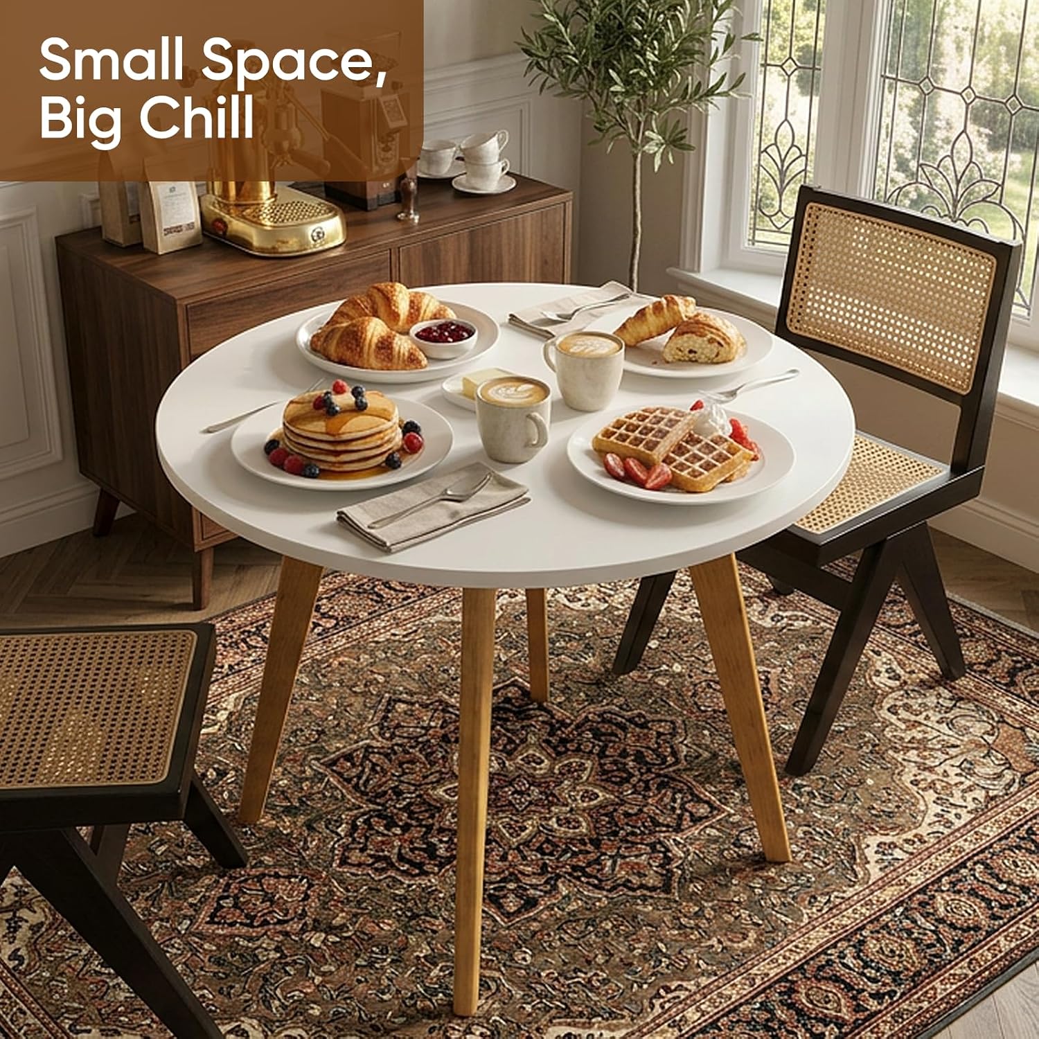 Small Dining Table for 2, Round Kitchen Table with Soild Wooden Legs Mid Century Modern Table for Dinning Room, Living Room (31.5' W x 31.5' D x 30.03' H)
