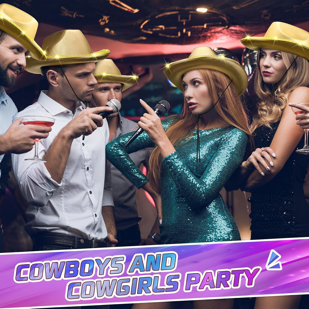 Tisancy 20 Pack Lights Cowboy Cowgirl Hat LED Flashing Light Up Hat for Western Bachelorette Party Wedding Bridal