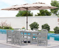 SERWALL 8-Piece Patio Dining Sets with 15FT Double Side Patio Umbrella, Outdoor HDPE Dining Furniture Set with Umbrella Hole Cut-Out Table and 6 Chairs, Light Gray（Umbreall Base not Included）