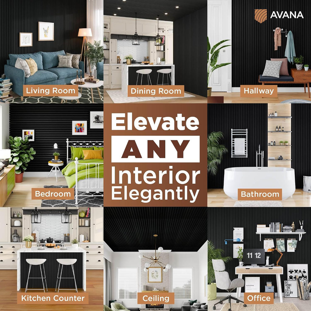 Avana Acoustic Wood Wall Panels – 94.4 X 12.6 Inch Black Oak Acoustic Panels 4 PCs – Wall Panels for Interior Wall Decor for Homes, Offices, Studios – Sturdy and Durable Wood Panels for Wall