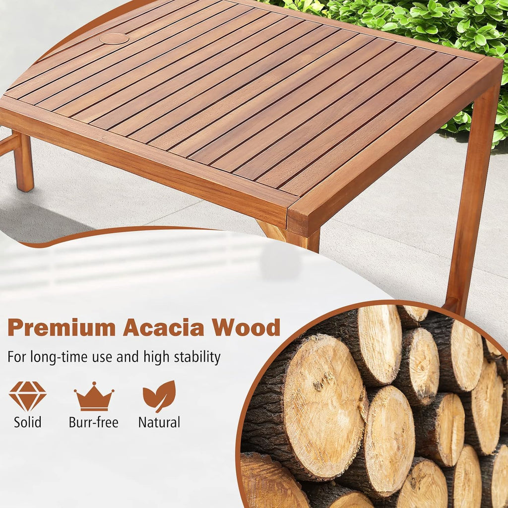 Tangkula 67' Acacia Wood Outdoor Dining Table for 6, Rectangle 6-Person Patio Table with 2' Umbrella Hole & Spacious Slatted Tabletop, Indoor Outdoor Dining Furniture for Deck, Garden, Poolside & Yard