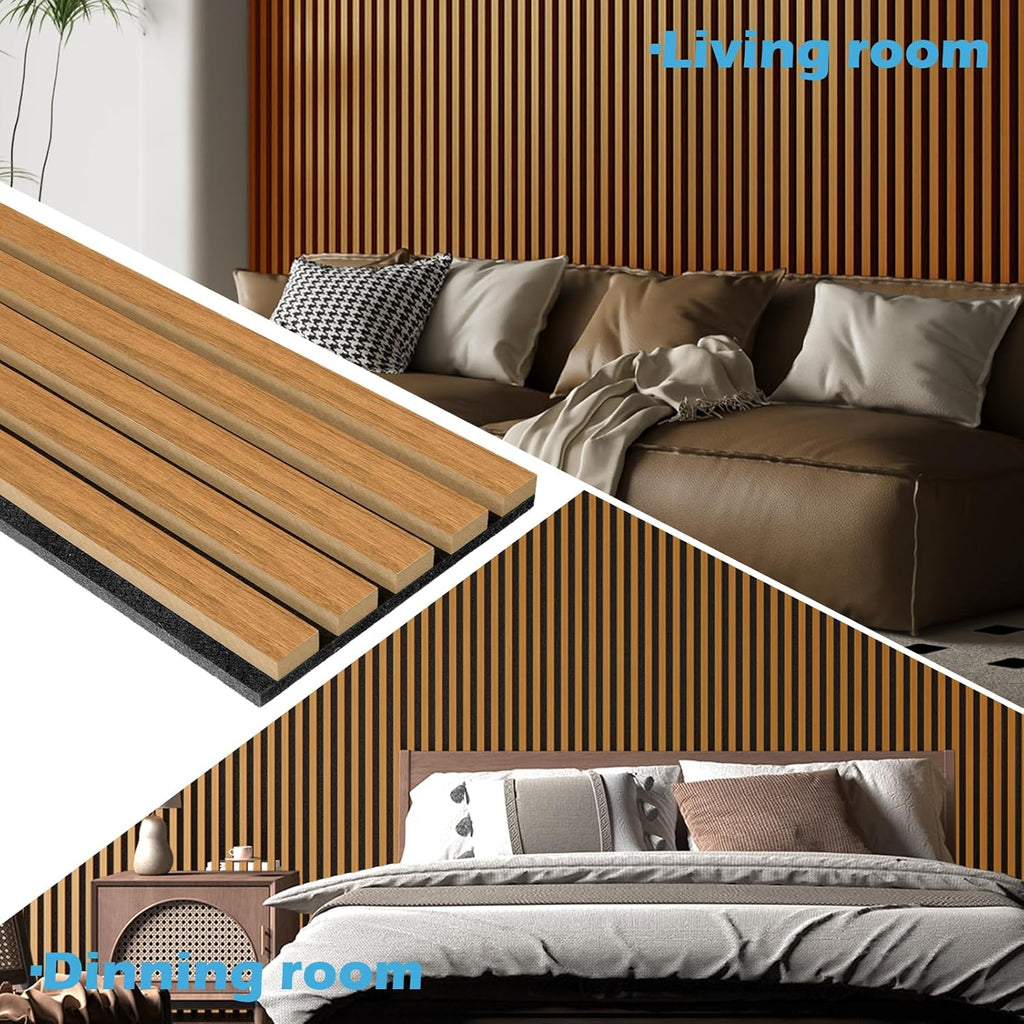 Art3d 2pcs-104 x 15.75in Slat Acoustic Panel for Wall and Ceiling, 3D Fluted Sound Absorbing Panel with Wood Finish, Teak