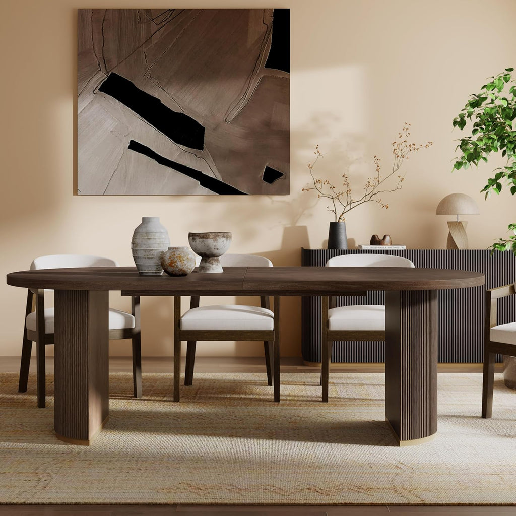 Oval Dining Table with Double Pedestal Base for 6 People, 88-inch Kitchen Table for Dining Room, Easy to Assemble, Walnut