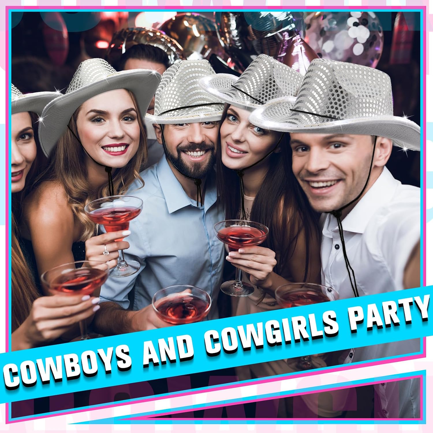 Tisancy 20 Pack Lights Cowboy Cowgirl Hat LED Flashing Light Up Hat for Western Bachelorette Party Wedding Bridal