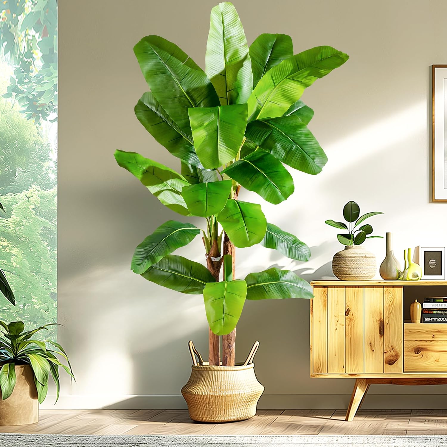 Erimda 7.2FT Artificial Banana Tree Tall Fake Banana Leaf Plant Faux Banana Silk Tree Faux Banana Leaves for Home Swimming Pool Indoor Outdoor Patio Tropical Decor