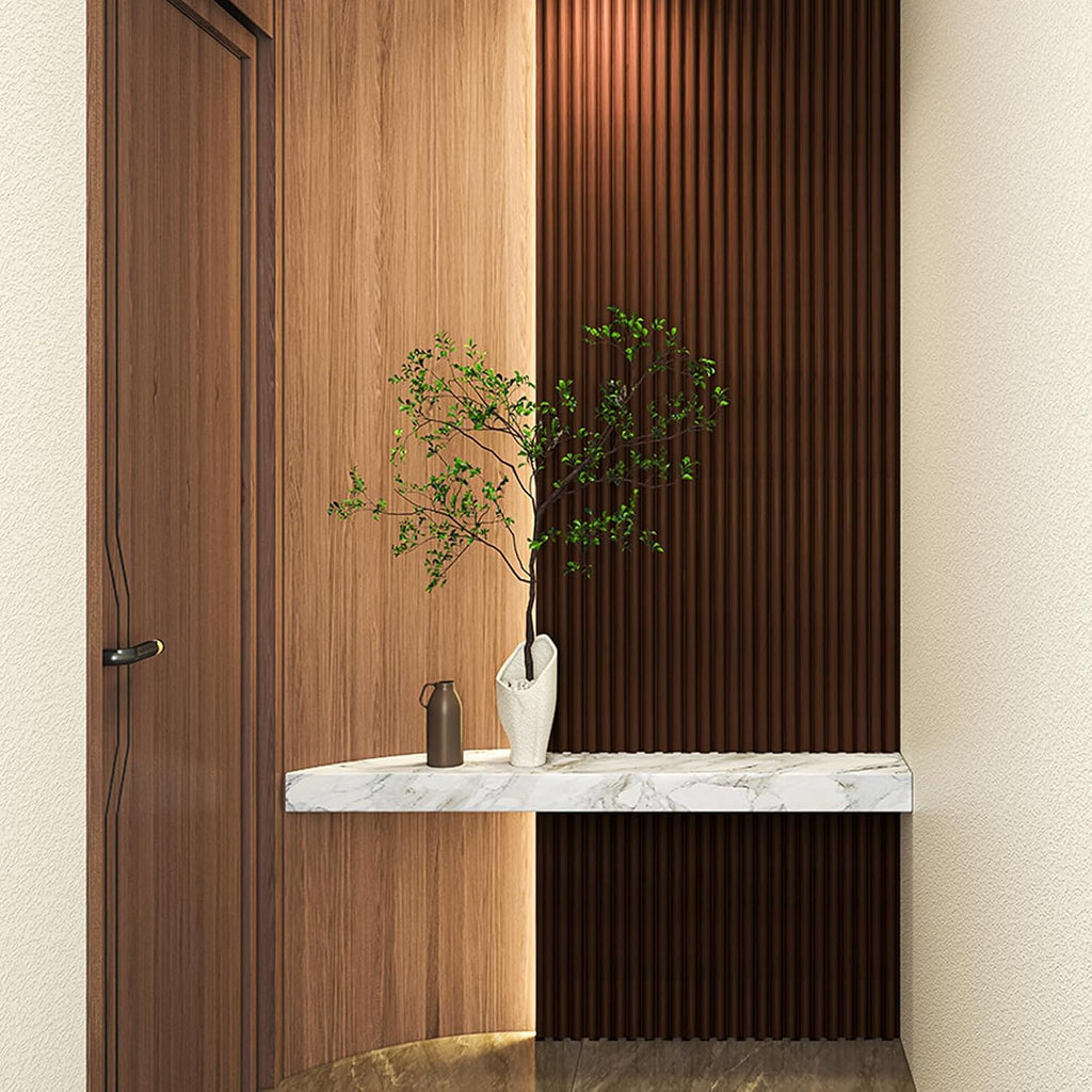 Art3d Fluted Wood Panel - 108 x 5.7 x 0.7in for Wall & Ceiling, Beaded Accent Molding for Home Decoration, Pack of 4pcs + 1pc End-Trim, Beaded Smoked Oak