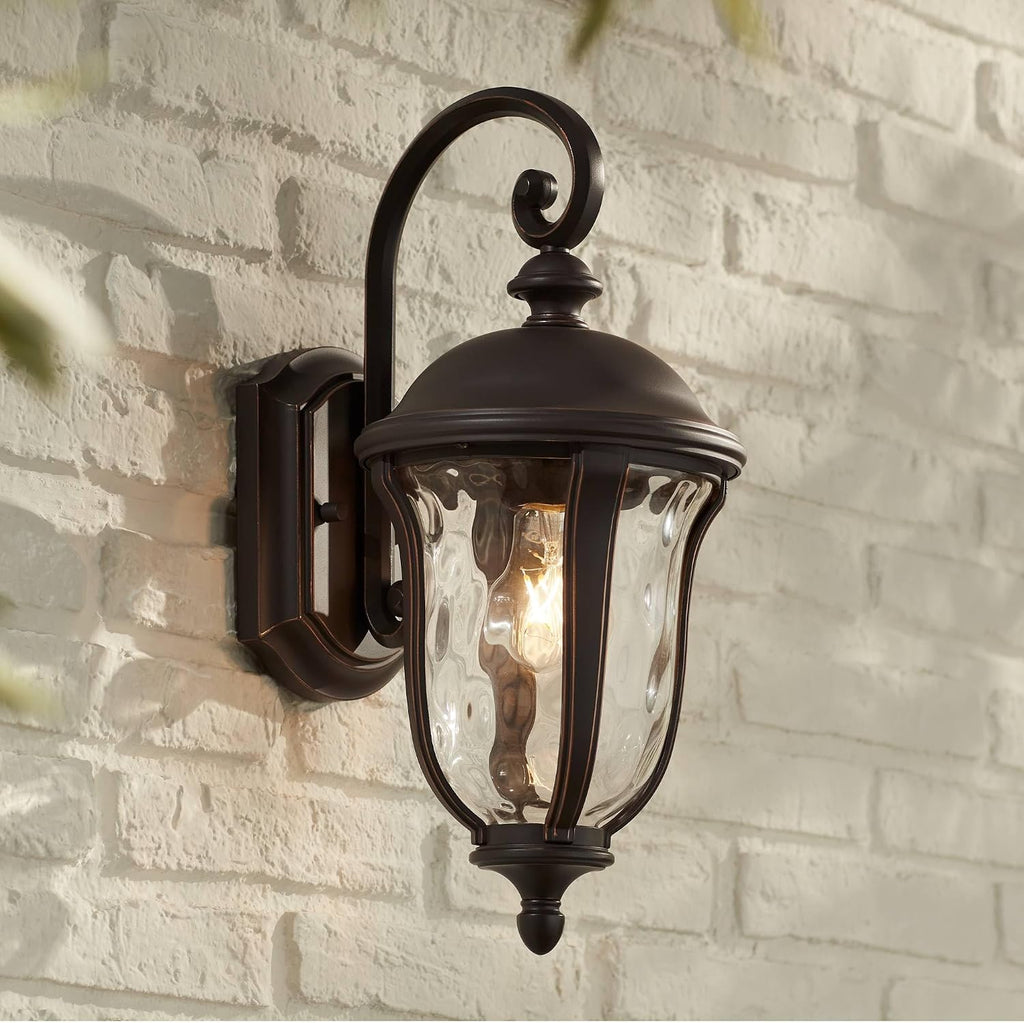 John Timberland Park Sienna Rustic Vintage Outdoor Wall Light Fixtures Set of 2 Bronze Metal 16 3/4' Clear Hammered Glass Panels for Post Exterior Barn Deck House Porch Yard Patio Garage Garden