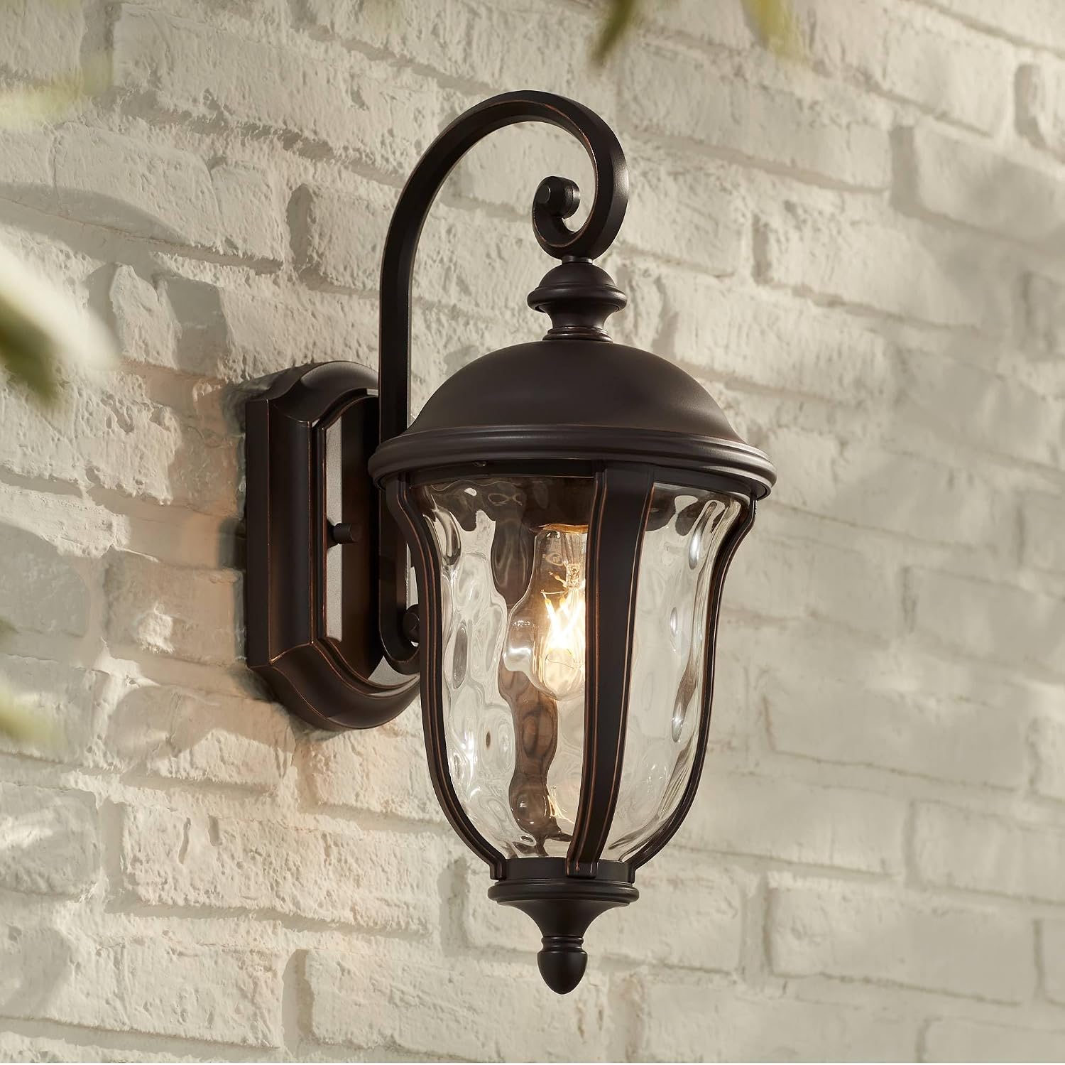 John Timberland Park Sienna Rustic Vintage Outdoor Wall Light Fixtures Set of 2 Bronze Metal 16 3/4' Clear Hammered Glass Panels for Post Exterior Barn Deck House Porch Yard Patio Garage Garden