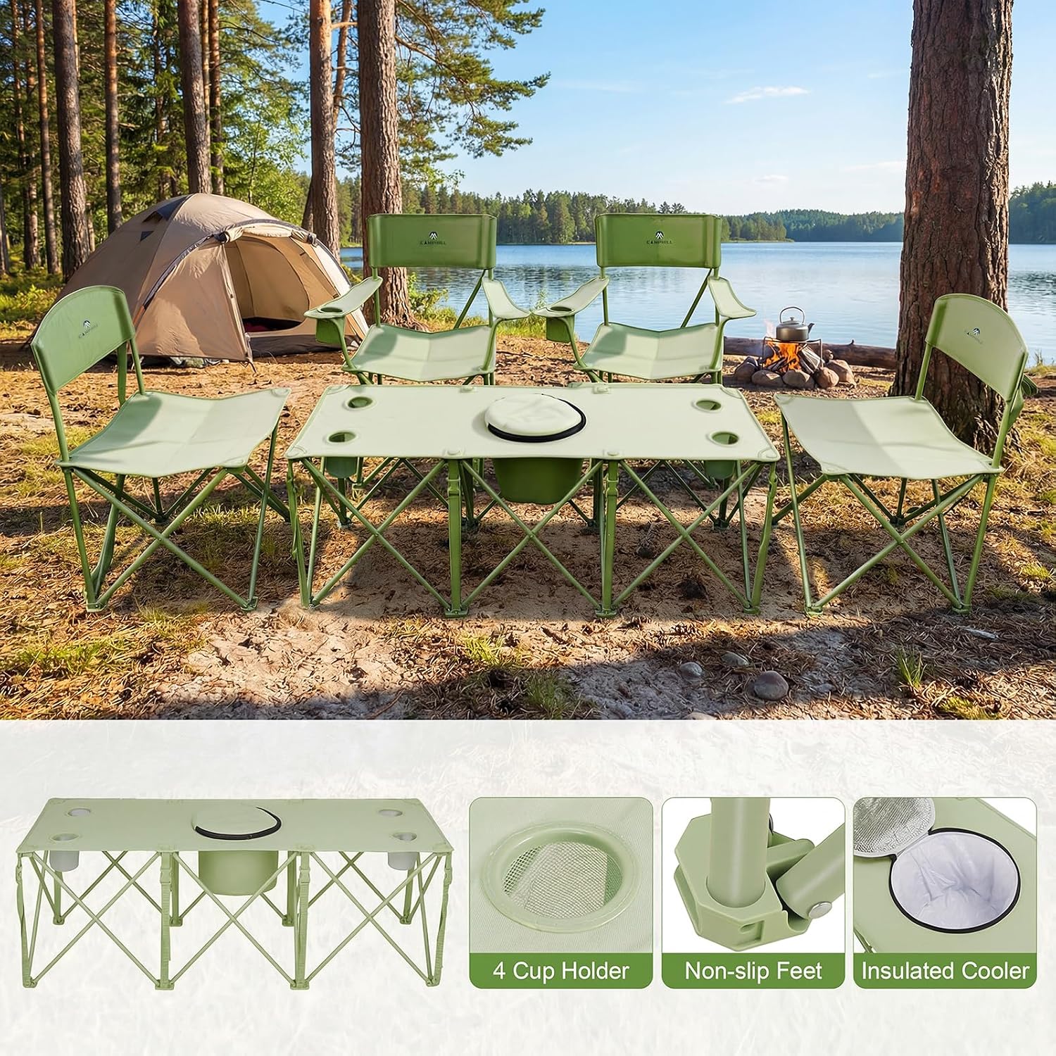 Camping Chair Set of 3, Outdoor Folding Camping Chairs for Heavy People with Cup Holder & Carry Bag,Collapsible Chair Include One Sofa Chair and Two Single Chair,Support up to 500lbs