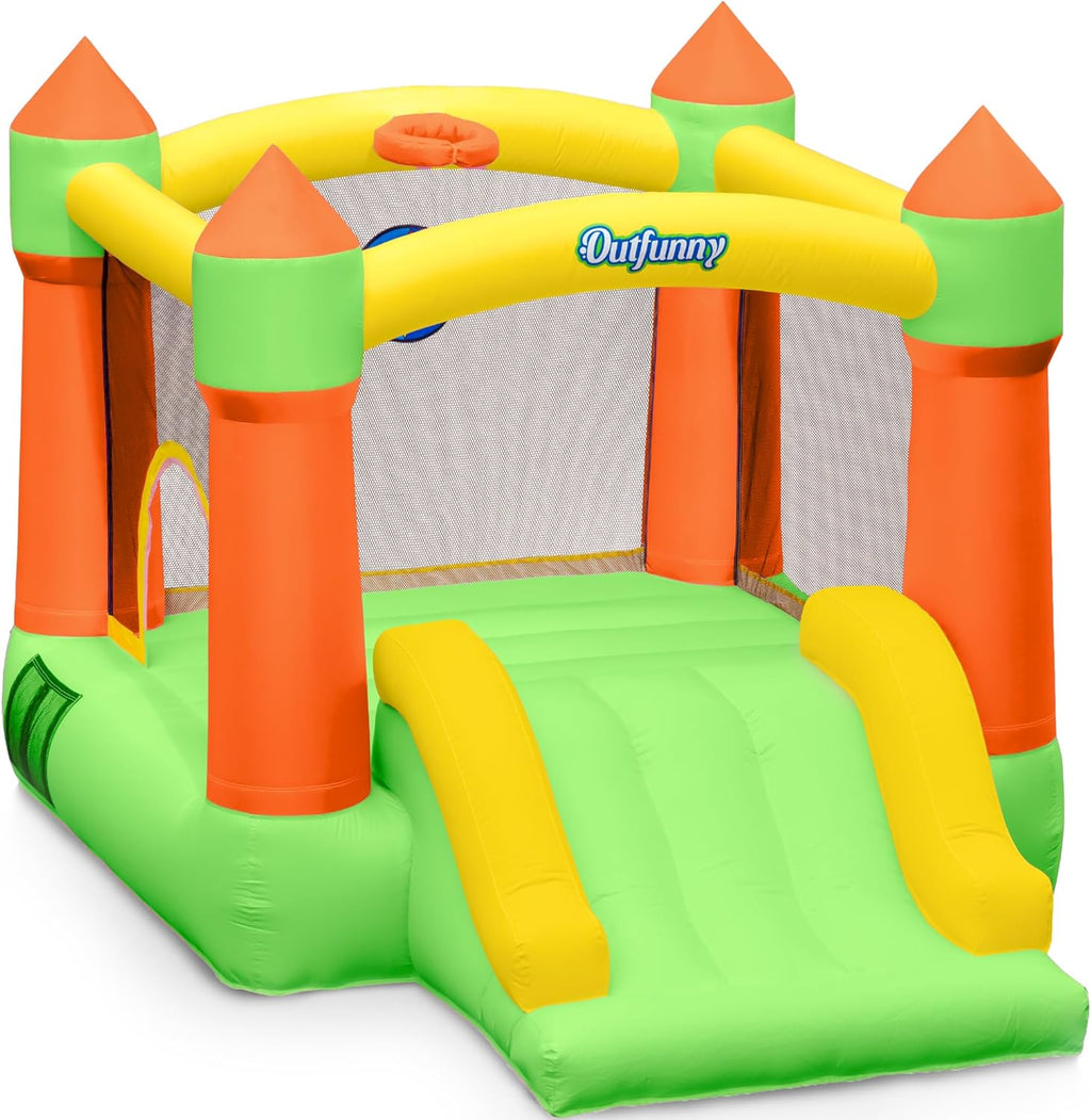 Outfunny Indoor Bounce House with Slide, Inflatable Bouncy House for Kids 3-8, Bounce Area 6'x6', Capacity 300 lb - Green