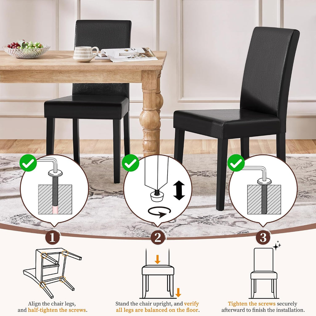 Yaheetech Dining Chairs Set of 4 PU Leather Upholstered Parsons Dining Chairs with Solid Wood Legs for Kitchen/Living Room/Restaurant, Modern Style, Black