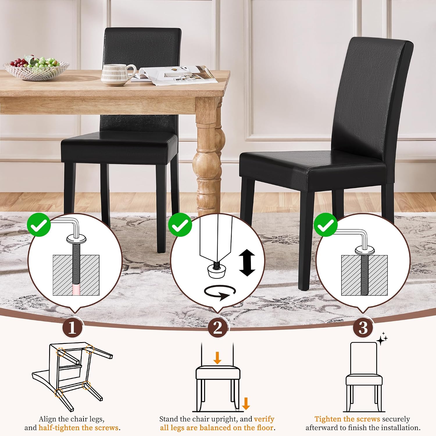 Yaheetech Dining Chairs Set of 4 PU Leather Upholstered Parsons Dining Chairs with Solid Wood Legs for Kitchen/Living Room/Restaurant, Modern Style, Black