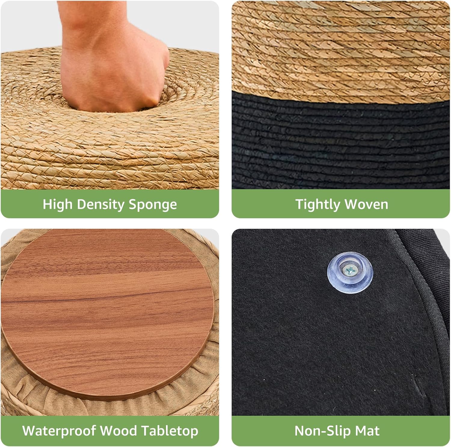 Wimarsbon Round Pouf Ottomans, Handwoven Natural Water Hyacinth Seagrass Pouffe,Outdoor Rattan Stool Accent Seat, Bohemian Coastal Home Decor (Cattail Nested Set-Black)