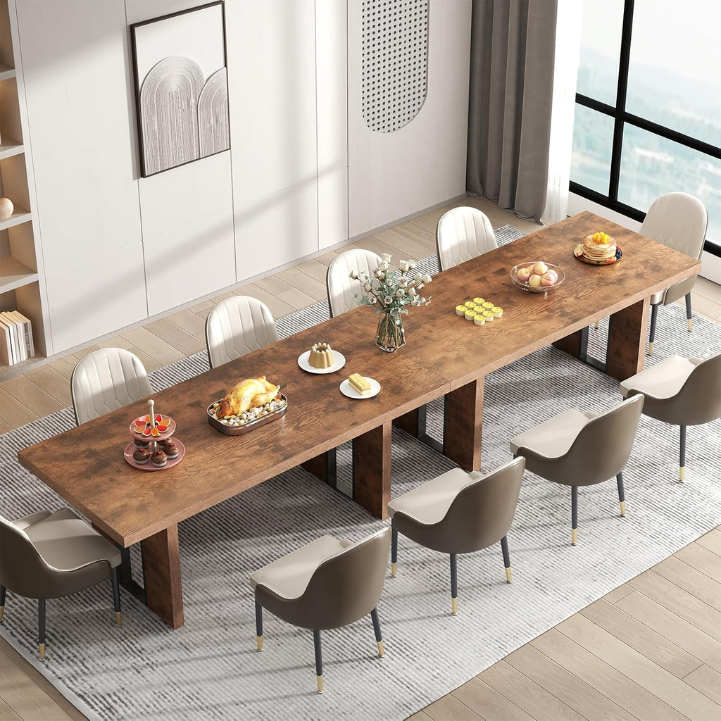 Loomie 70.8 Inch Dining Table, Rustic Farmhouse Kitchen Table for 6-8 People, Large Dinning Room Furniture Rectangle Dinner Table for Living Room, Apartment, Home Office, Rustic