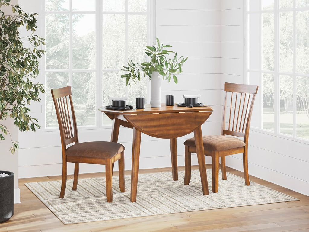 Signature Design by Ashley Berringer Dining Chairs Set of 2, Classic Wood Spindle-Back Design, Cushioned Microfiber Seat, Rustic Finish for Kitchen & Dining Room Chair, Walnut