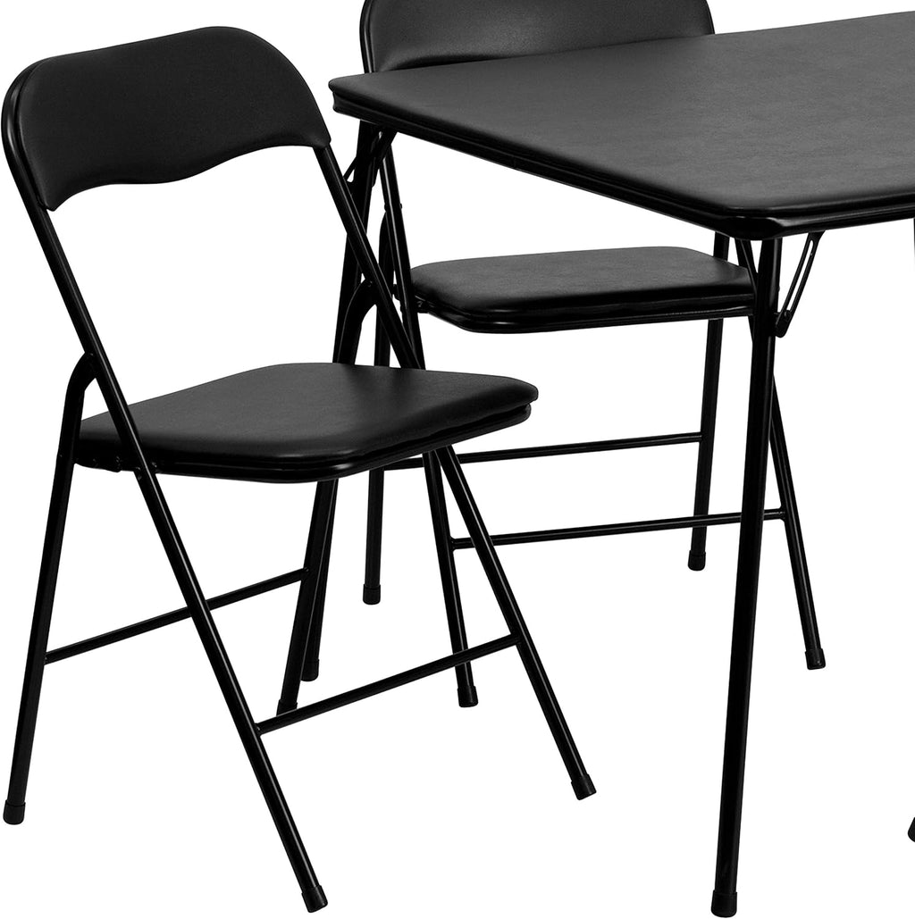 EMMA + OLIVER 5-Piece Multipurpose Folding Card Table and Chairs Set for 4 Players, Padded Top Portable Square Folding Table and Chairs Set, Black