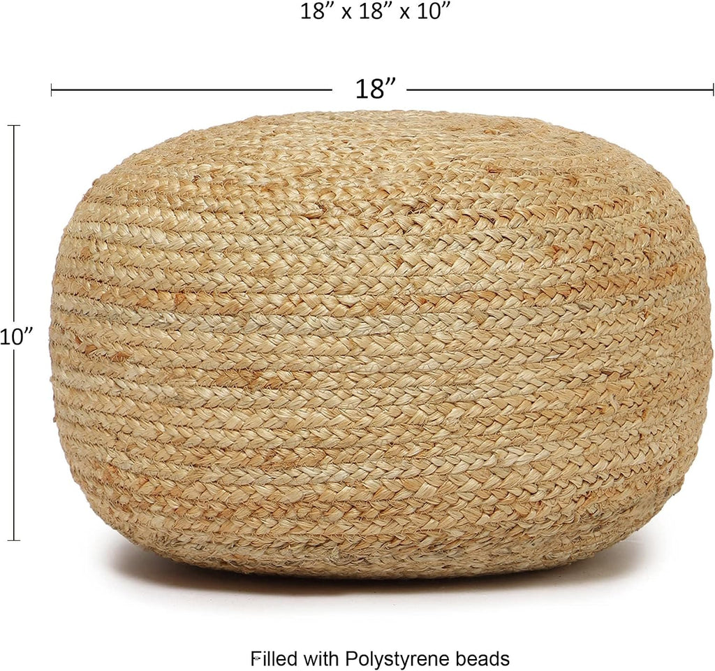 · REDEARTH · Jute Circular Low Pouf Ottoman - Braided Pouffe Accent Sitting Round Footrest for Living Room, Bedroom, Nursery, kidsroom, Patio, Gym; 100% Jute Set of 2 (18'X18'X10'; Natural)