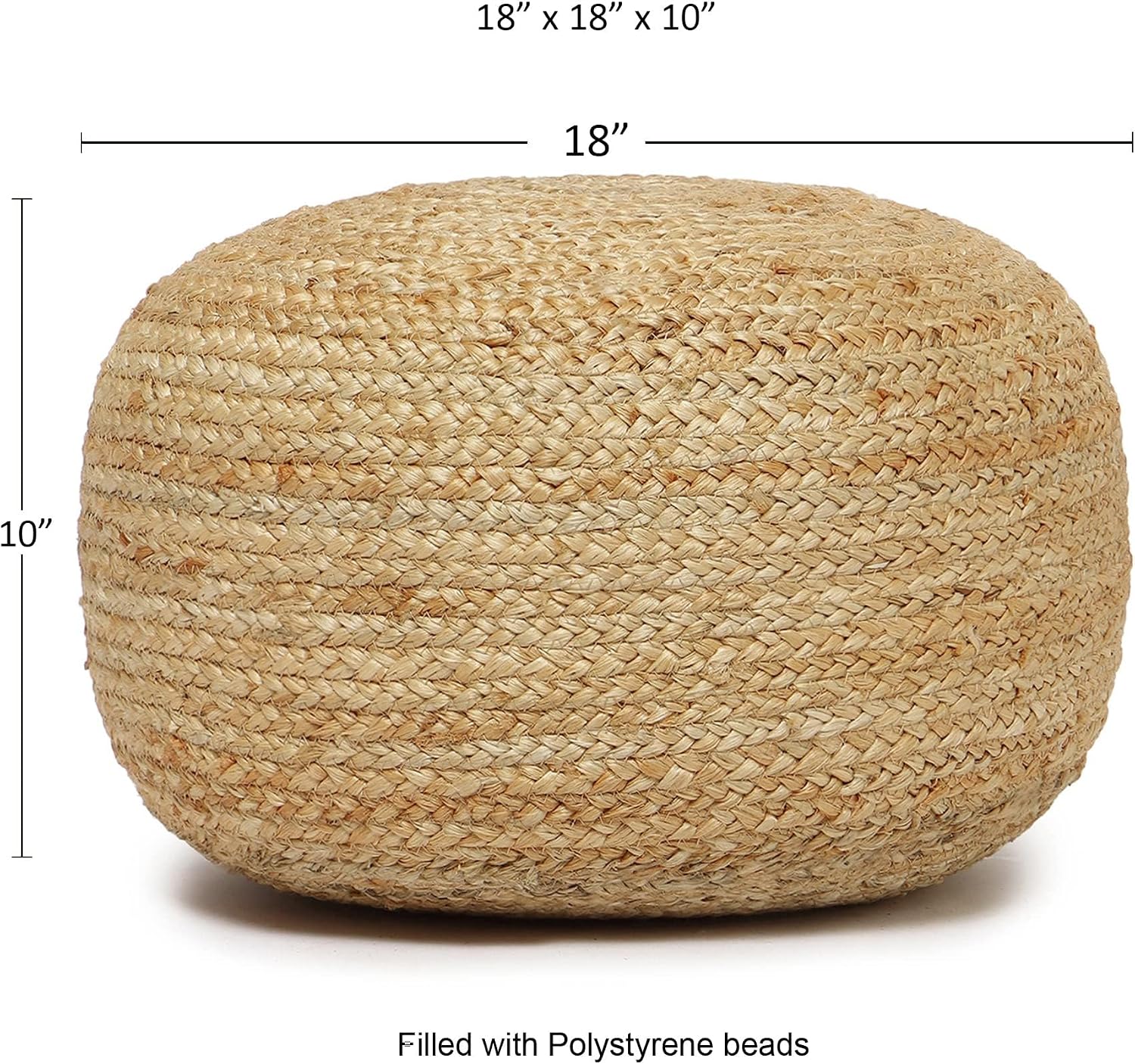 · REDEARTH · Jute Circular Low Pouf Ottoman - Braided Pouffe Accent Sitting Round Footrest for Living Room, Bedroom, Nursery, kidsroom, Patio, Gym; 100% Jute Set of 2 (18'X18'X10'; Natural)